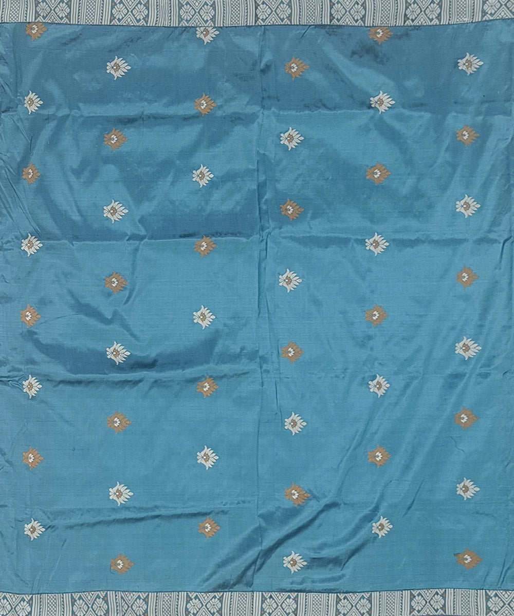 Sky blue offwhite silk handwoven assam saree