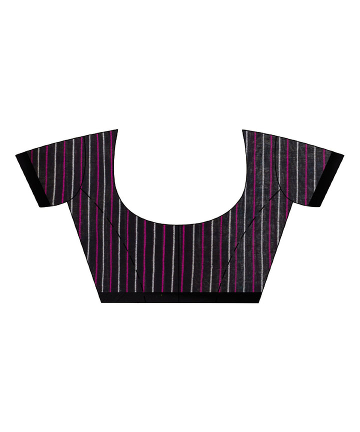 Black handwoven cotton stripes bengal saree