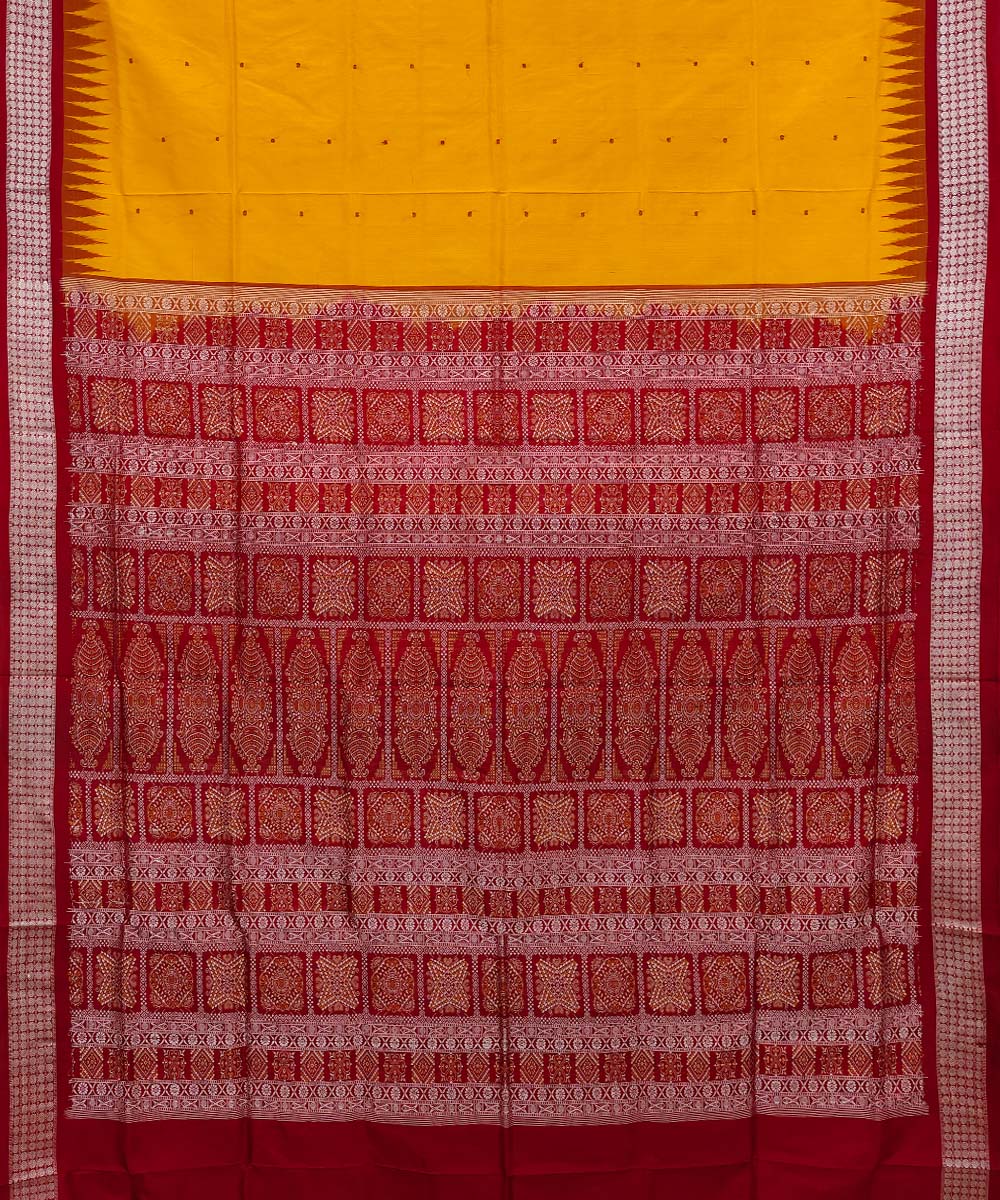 Yellow red handwoven bomkai silk saree
