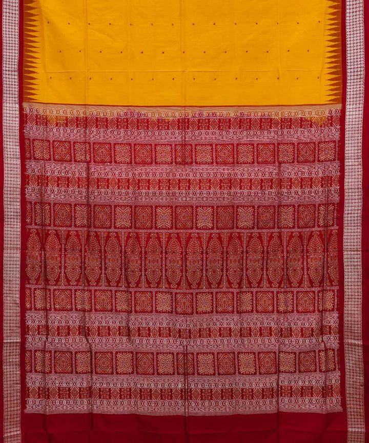 Yellow red handwoven bomkai silk saree