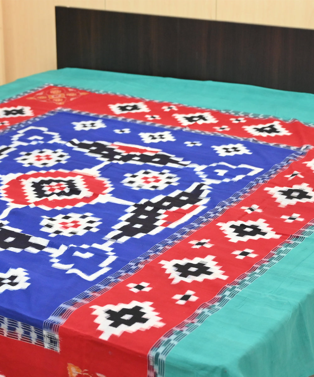 Dark blue dark green dark red handmade sambalpuri cotton bedsheet
