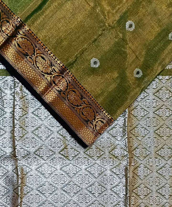 Light green silver tissue handloom bengal saree