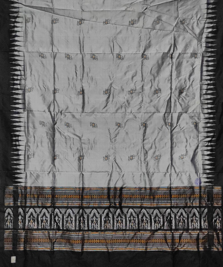 Grey black handloom bomkai silk dupatta