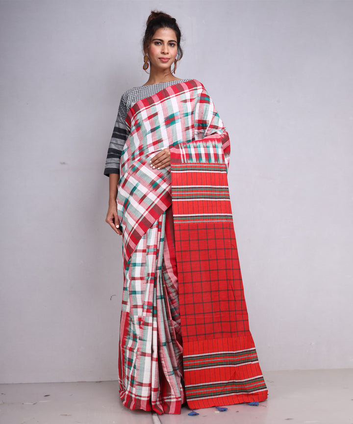 Multicolor white red cotton handloom gamcha saree