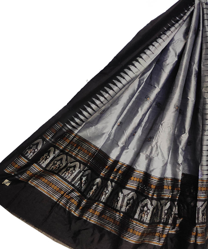 Grey black handloom bomkai silk dupatta