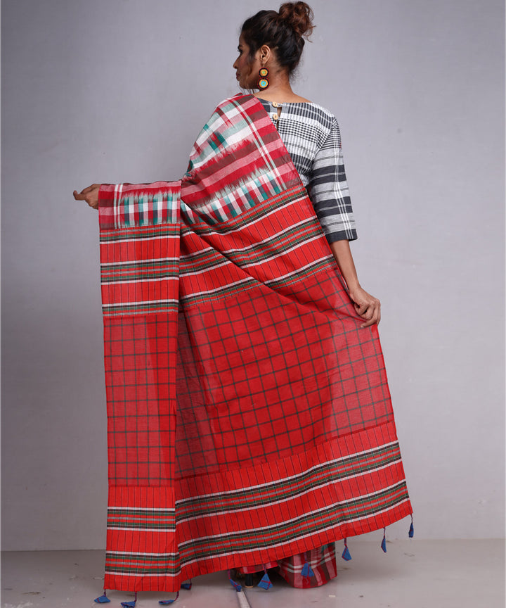 Multicolor white red cotton handloom gamcha saree