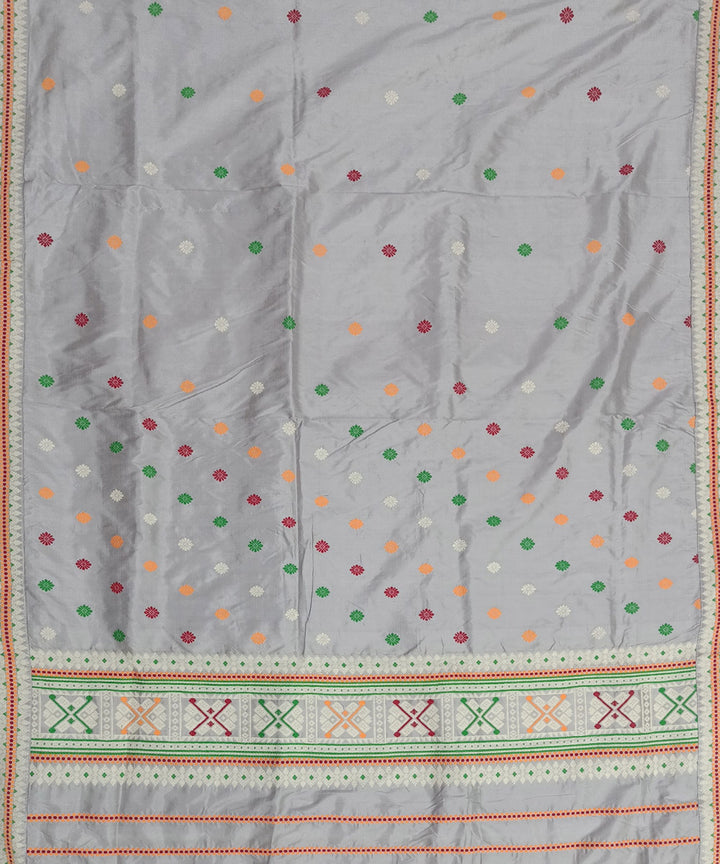 Pastel grey silk handwoven assam saree