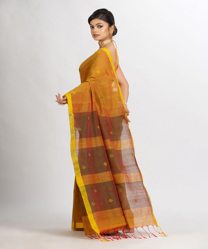 Mustard handwoven cotton bengal saree