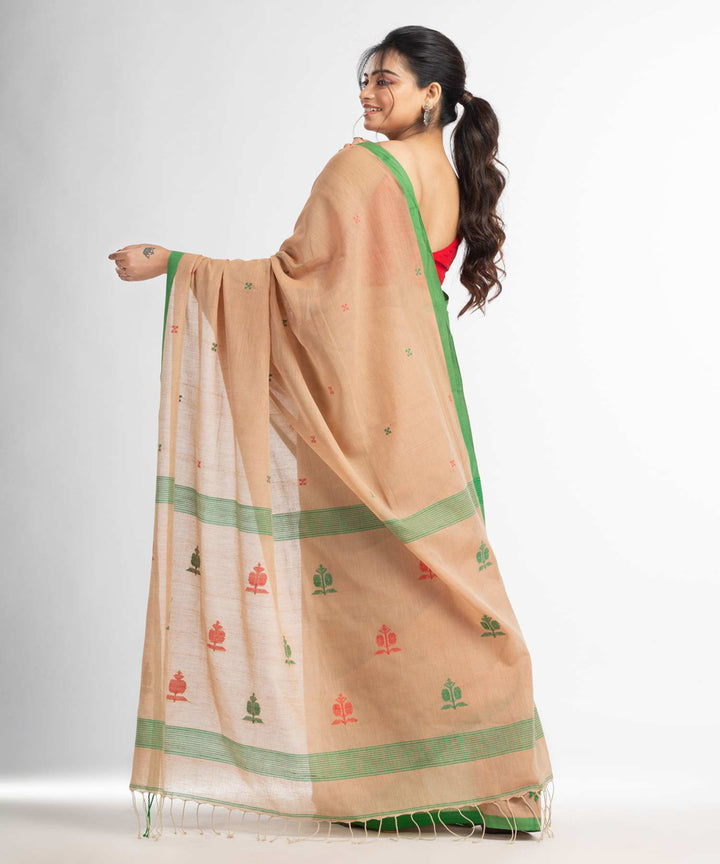 Biscuit green handwoven bengal cotton saree