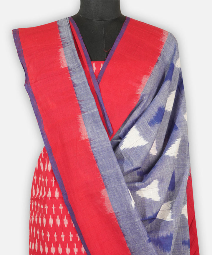 3pc Red grey hand woven cotton pochampally ikat dress material
