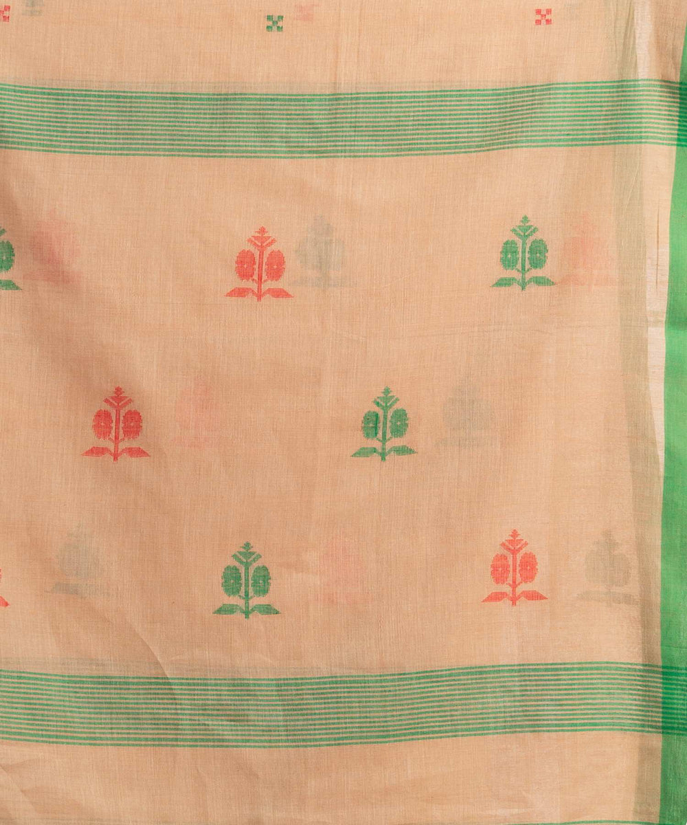 Biscuit green handwoven bengal cotton saree