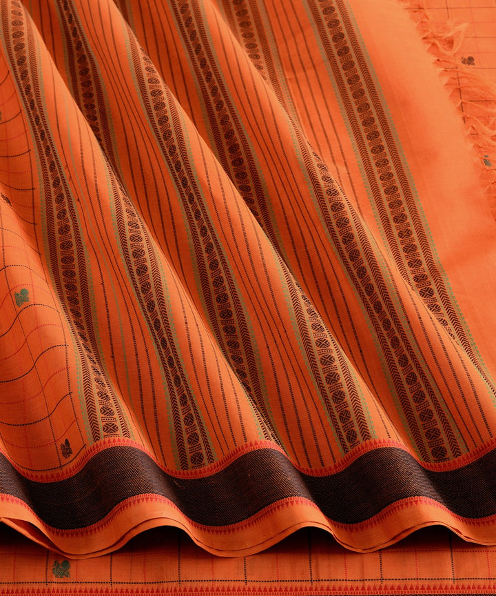 Orange checks butta cotton handloom kanchi saree