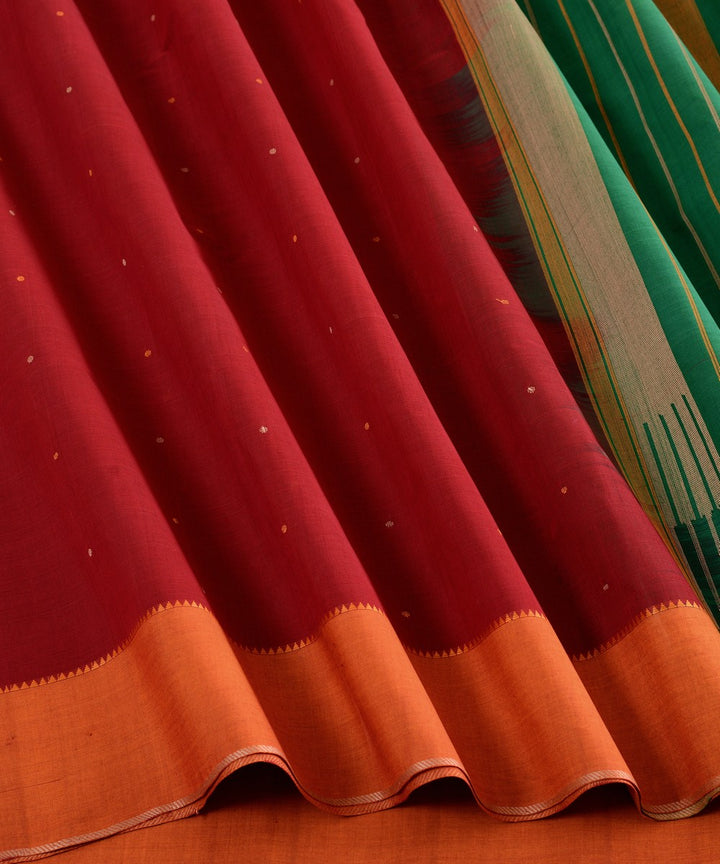 Maroon butta ganga jamuna cotton handloom kanchi saree