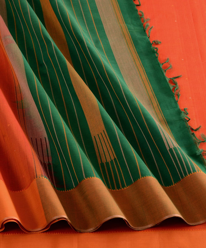Orange butta ganga jamuna cotton handloom kanchi saree