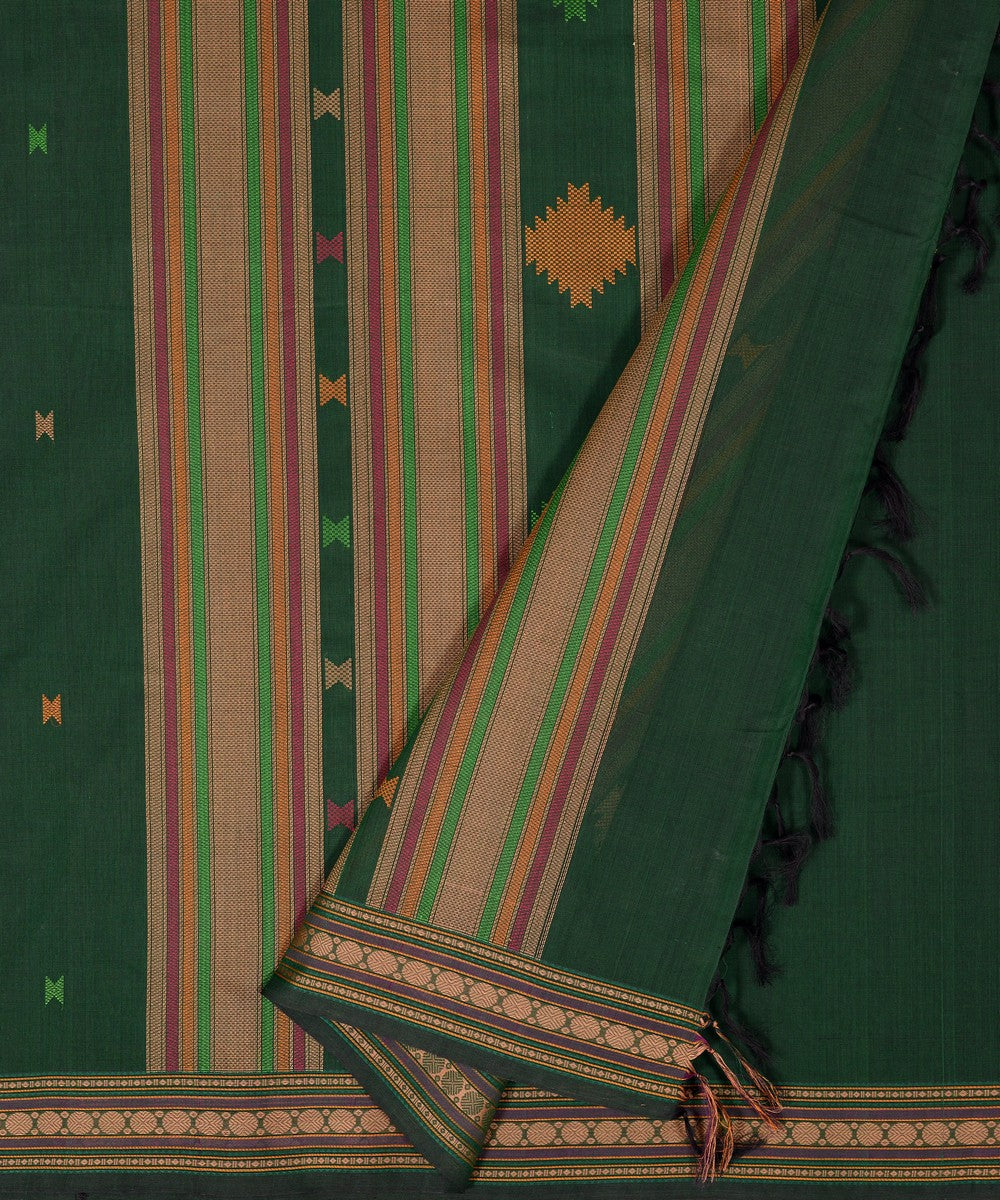 Dark green butta cotton handloom kanchi saree