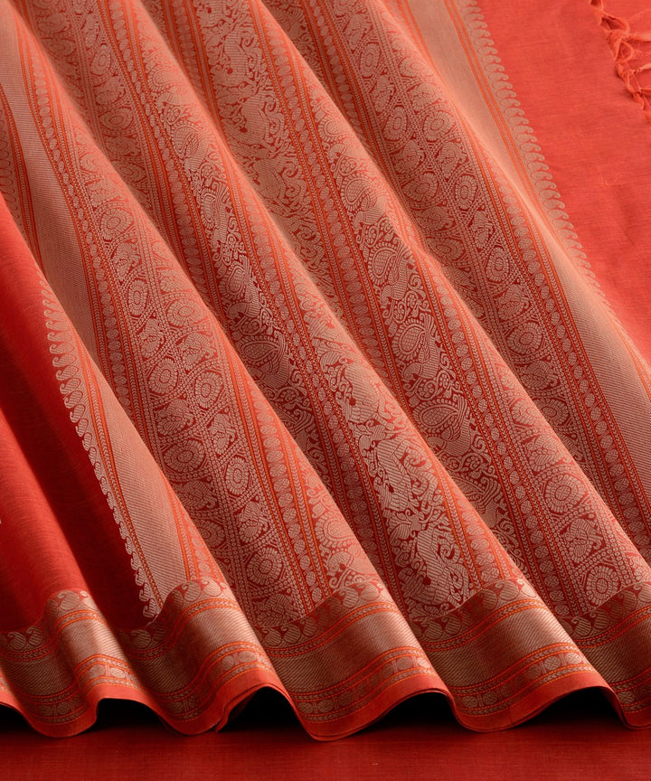 Maroon butta large pallu cotton handloom kanchi saree