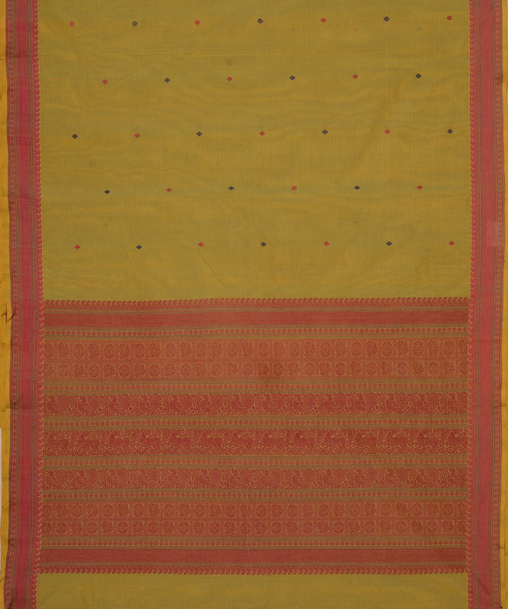 Light green butta large pallu cotton handloom kanchi saree
