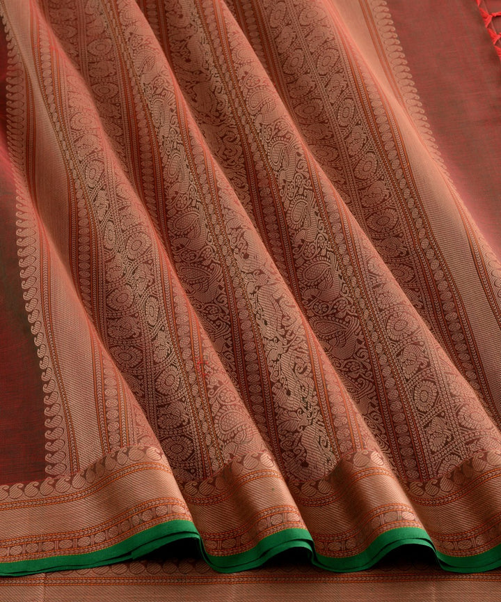 Brown mantuzhir butta cotton handloom kanchi saree