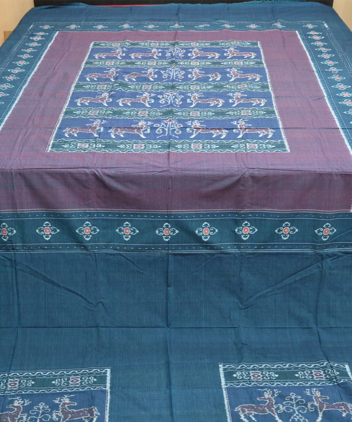 Fuzzy wuzzy celadon blue handmade sambalpuri cotton bedsheet