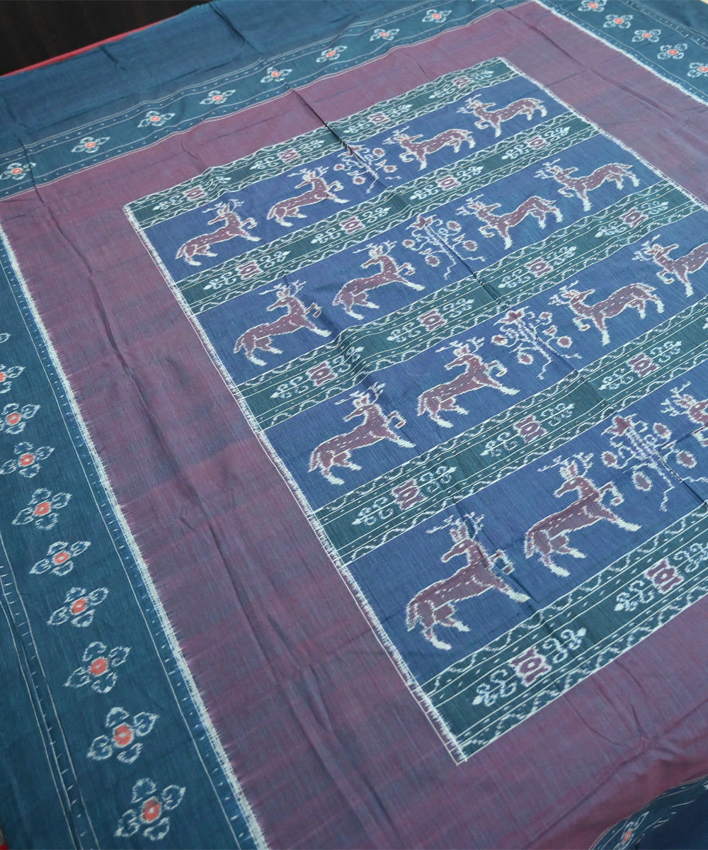 Fuzzy wuzzy celadon blue handmade sambalpuri cotton bedsheet