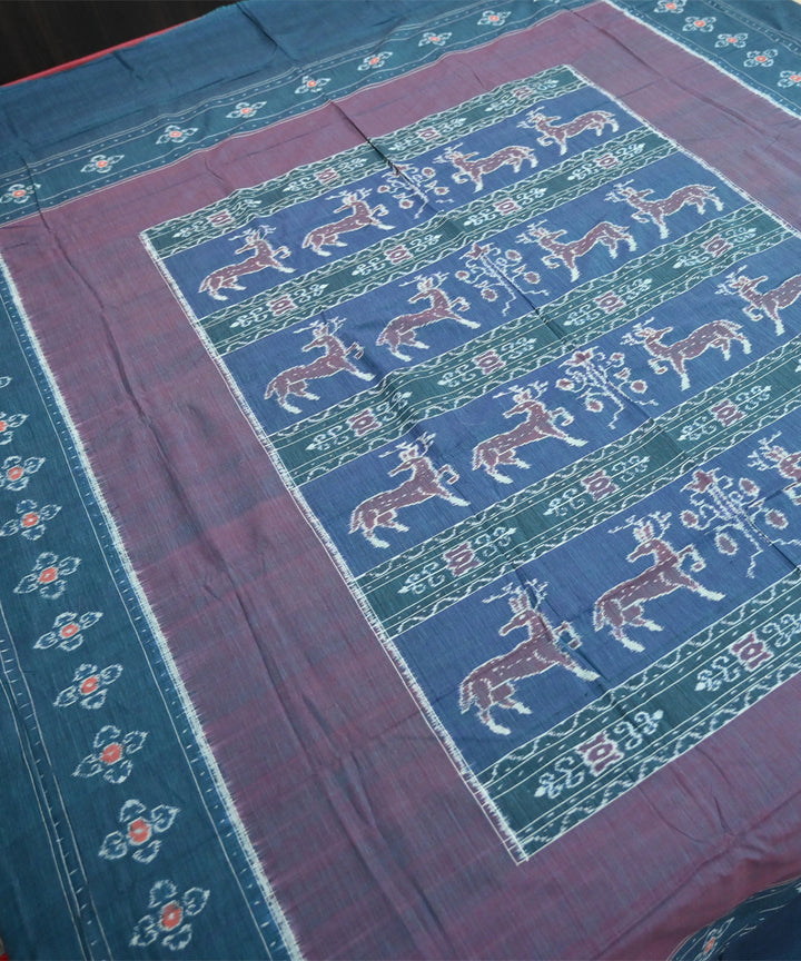 Fuzzy wuzzy celadon blue handmade sambalpuri cotton bedsheet