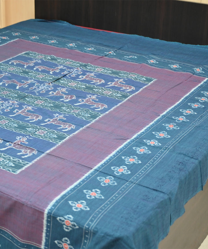 Fuzzy wuzzy celadon blue handmade sambalpuri cotton bedsheet