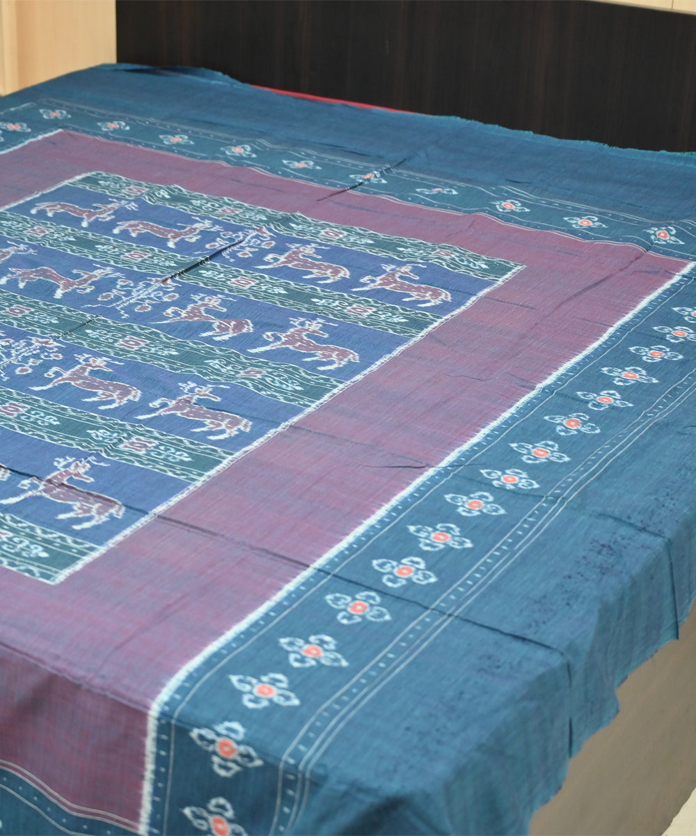 Fuzzy wuzzy celadon blue handmade sambalpuri cotton bedsheet
