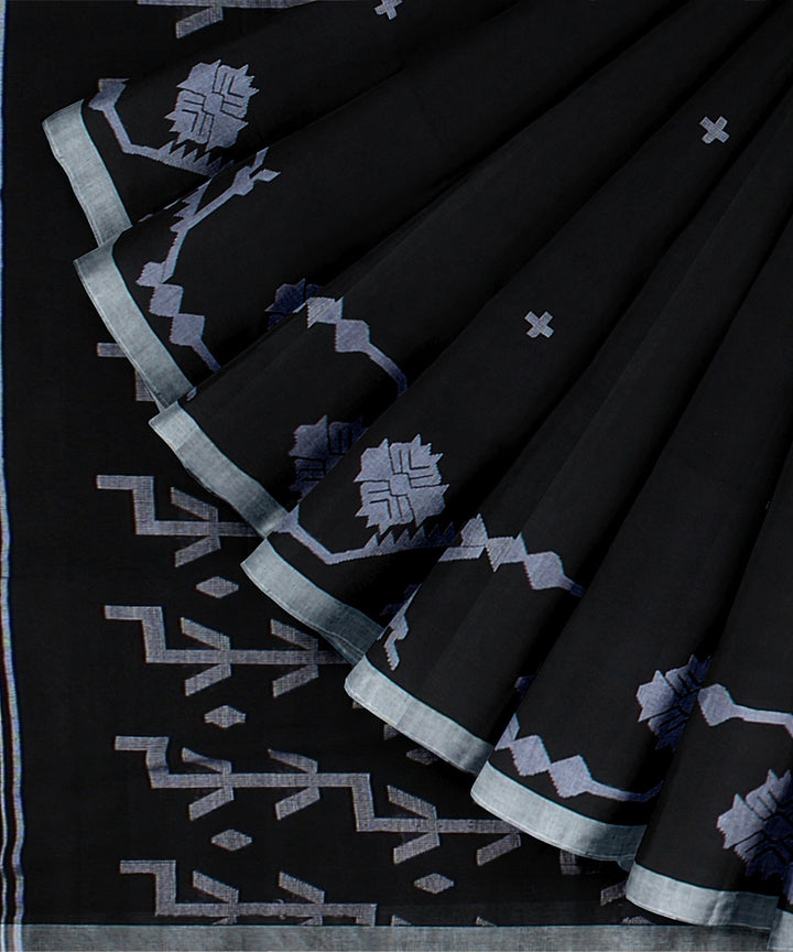 Black offwhite cotton bengal handloom saree