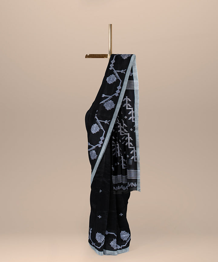 Black offwhite cotton bengal handloom saree