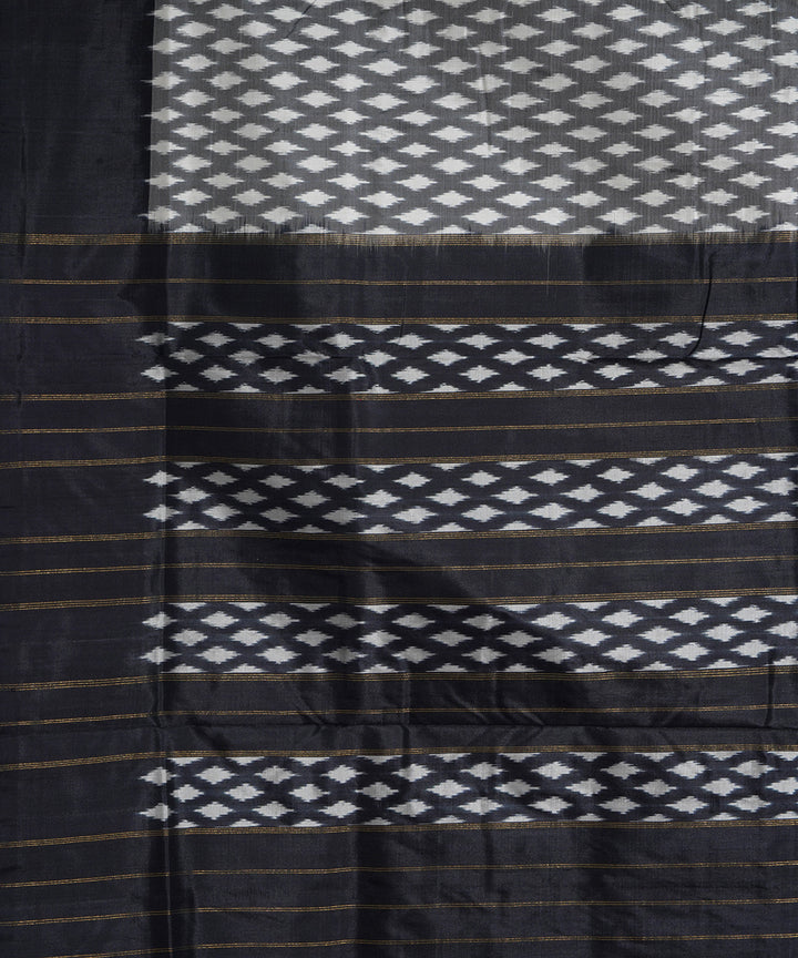 Grey black handwoven pochampally ikat silk saree