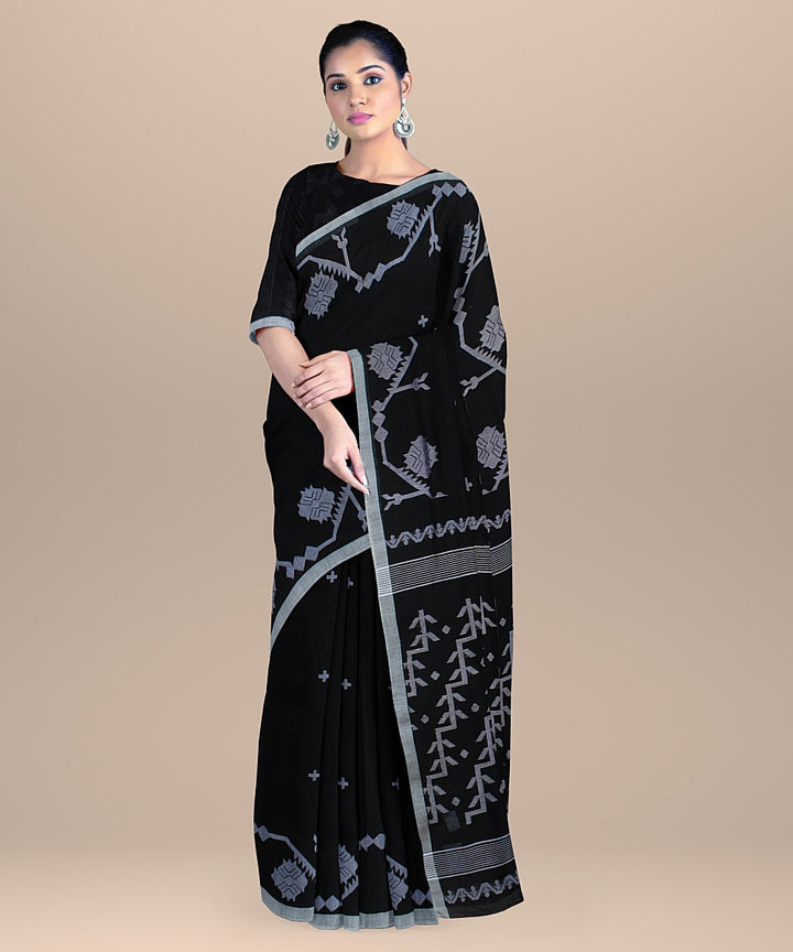 Black offwhite cotton bengal handloom saree