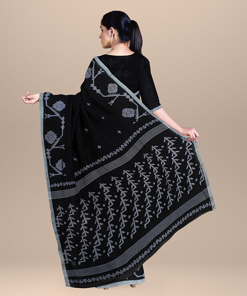 Black offwhite cotton bengal handloom saree