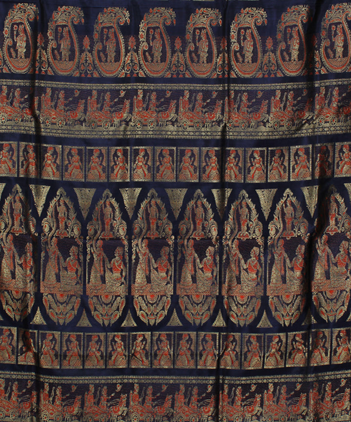 Navy blue handwoven swarnachari baluchari silk saree