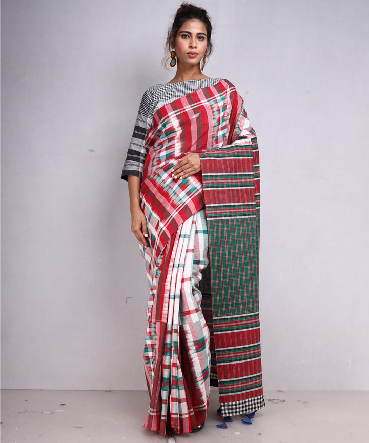 Multicolor offwhite cotton handloom gamcha saree