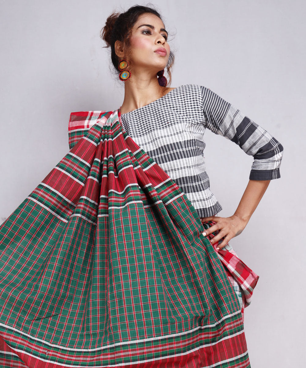 Multicolor offwhite cotton handloom gamcha saree