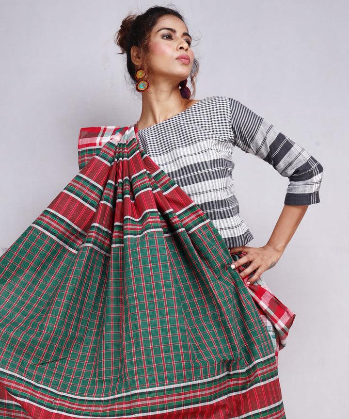 Multicolor offwhite cotton handloom gamcha saree