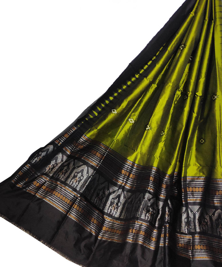 Apple green black handloom silk bomkai dupatta