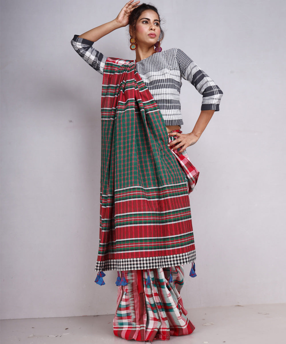 Multicolor offwhite cotton handloom gamcha saree