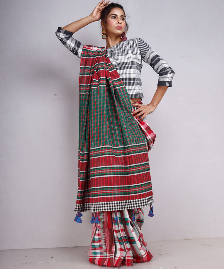 Multicolor offwhite cotton handloom gamcha saree