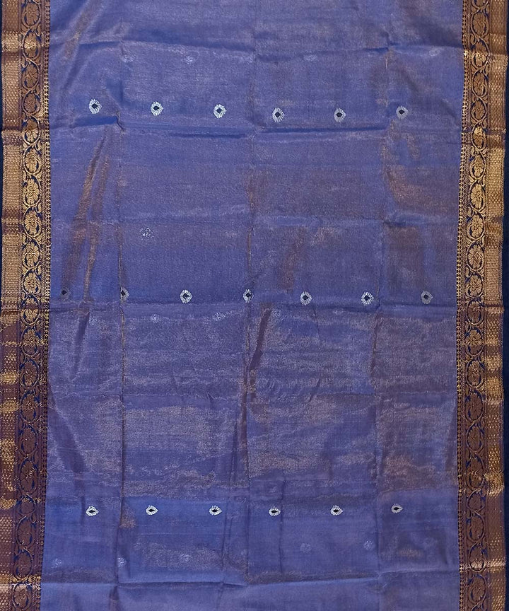 Cyan blue silver tissue handloom bengal saree