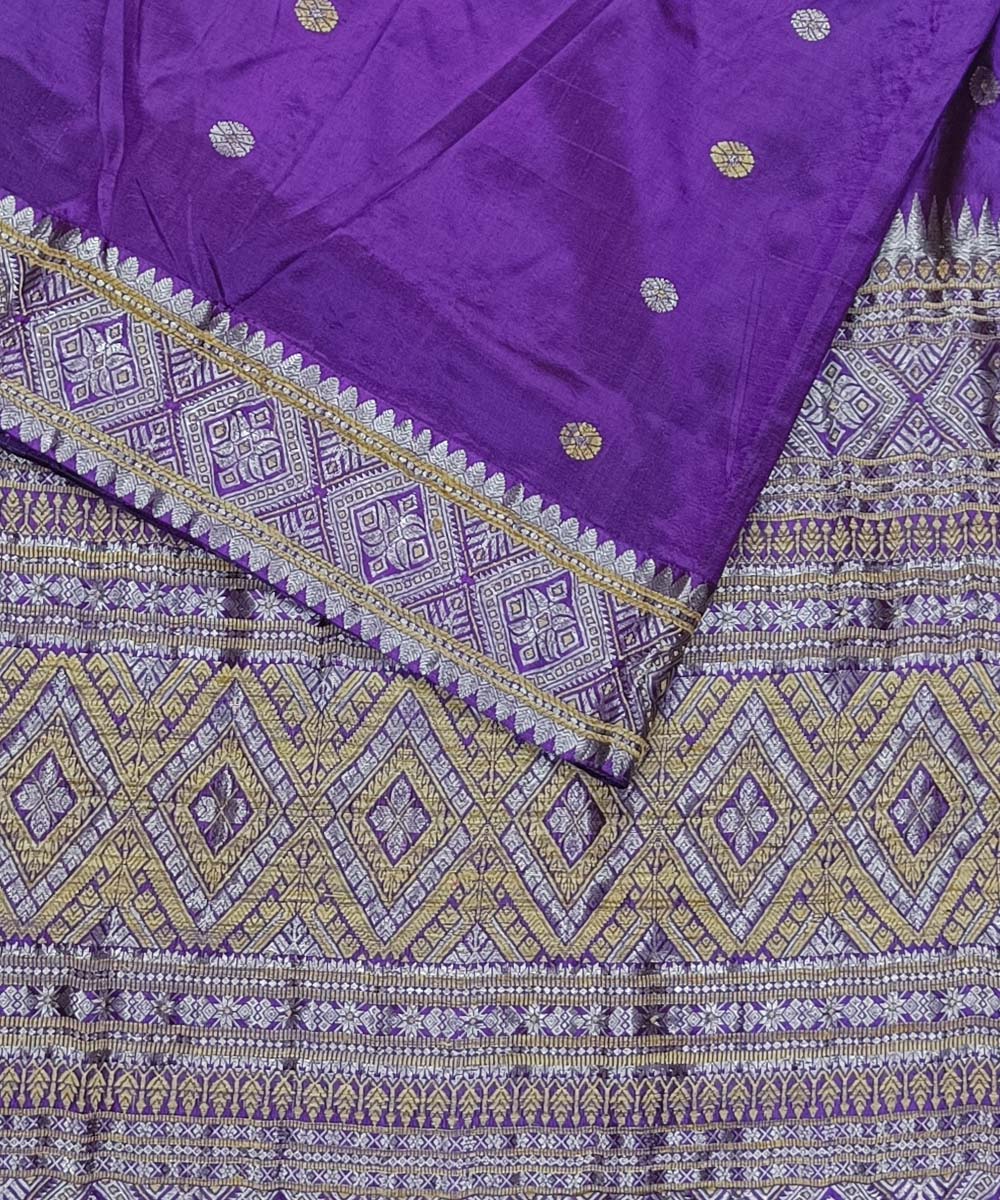 Royal blue offwhite silk handwoven assam saree