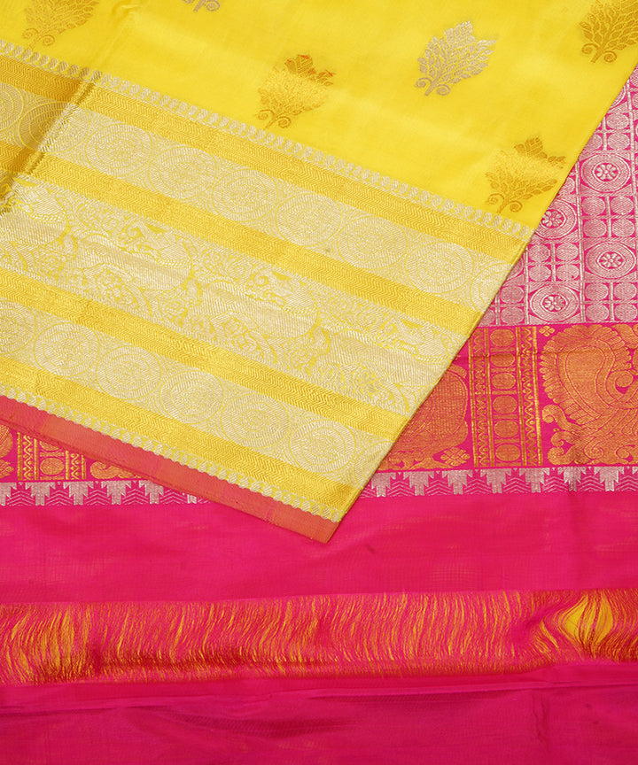 Yellow multicolor silk handloom venkatagiri saree