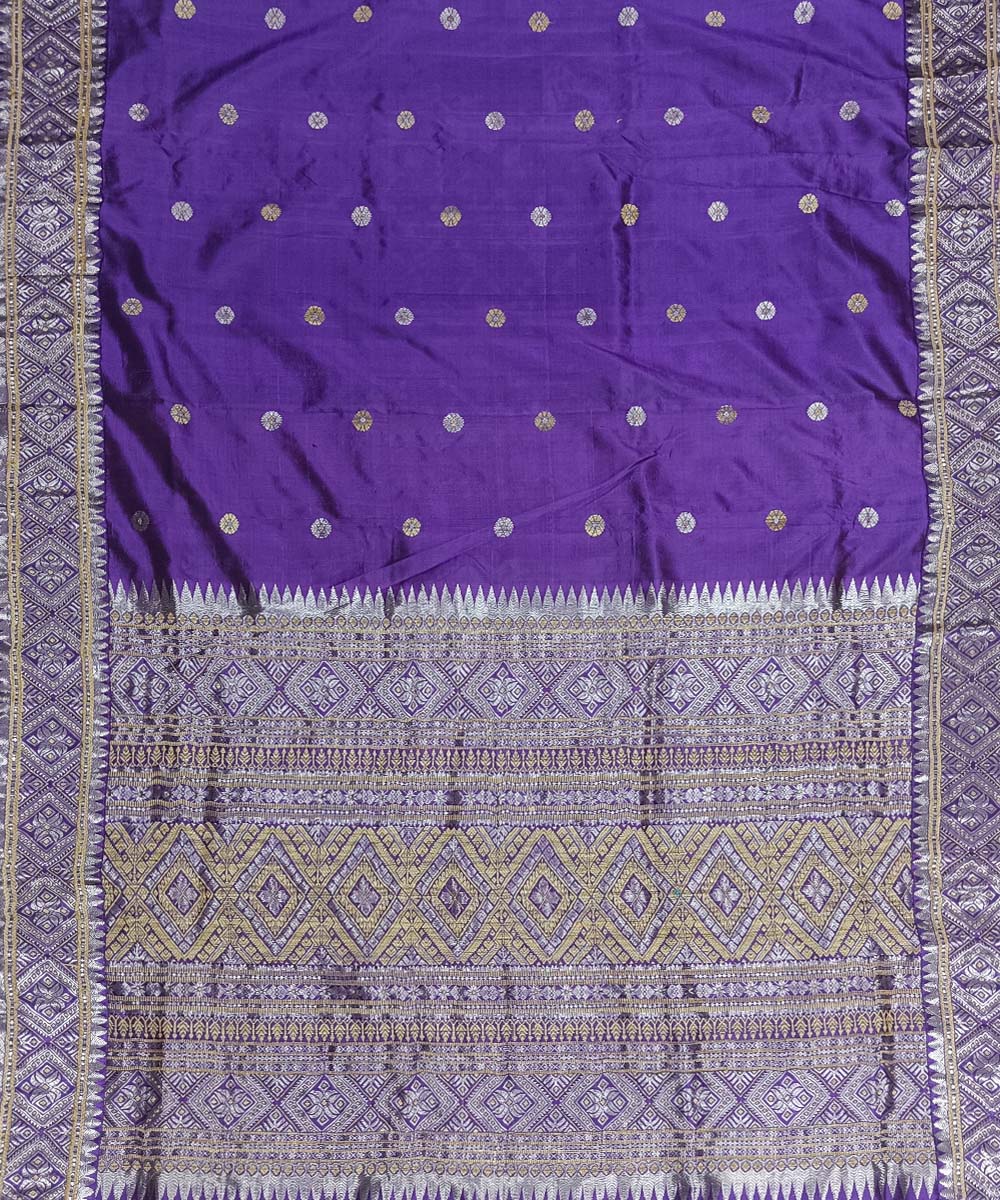 Royal blue offwhite silk handwoven assam saree