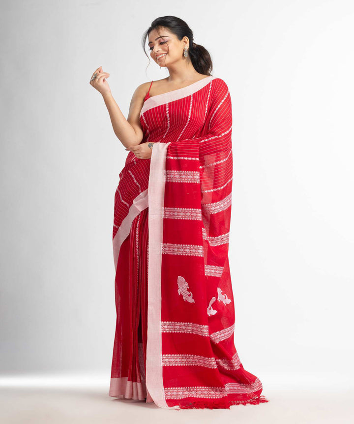 Red handwoven bengal cotton saree