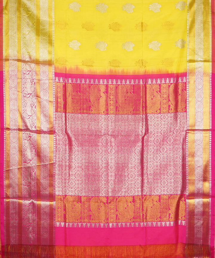 Yellow multicolor silk handloom venkatagiri saree