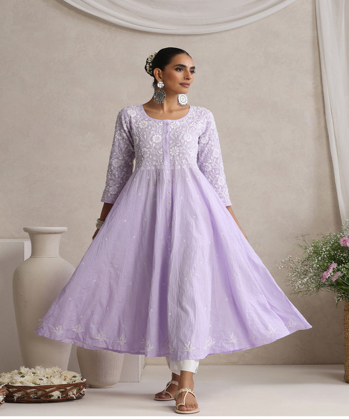 Lavender  Hand Embroidered   Chikankari  Cotton Kurti