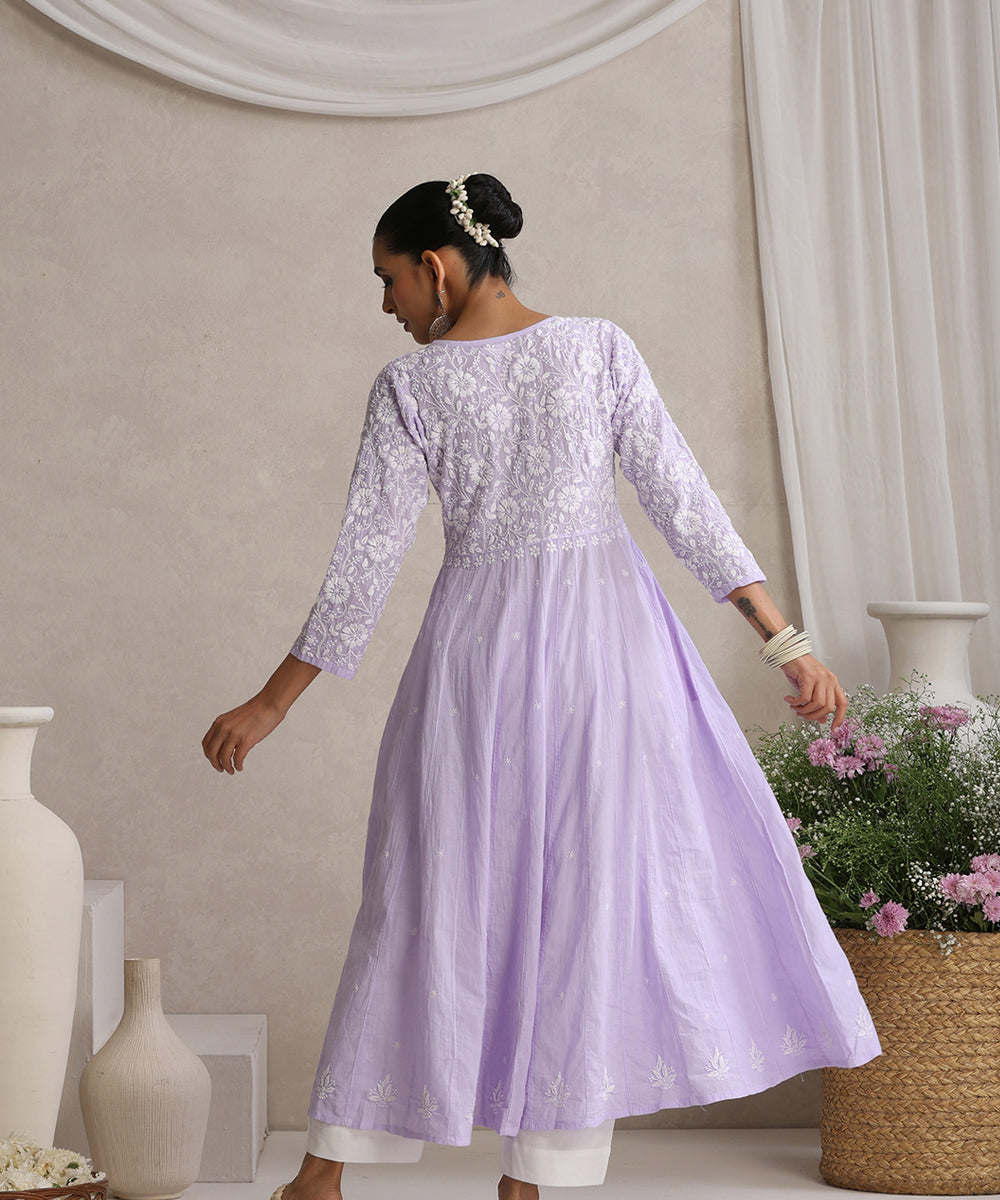 Lavender  Hand Embroidered   Chikankari  Cotton Kurti