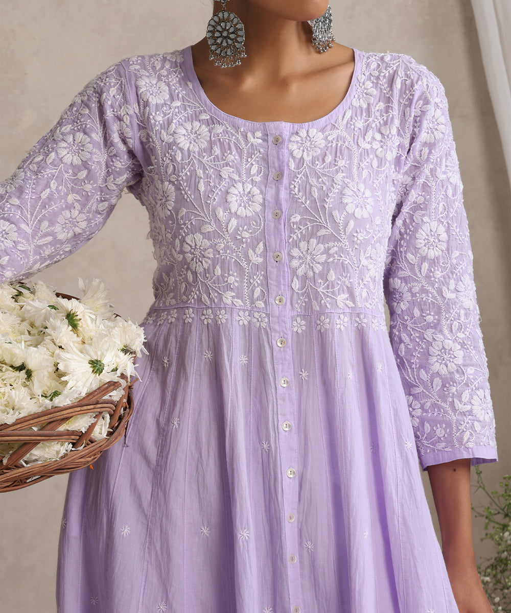 Lavender  Hand Embroidered   Chikankari  Cotton Kurti
