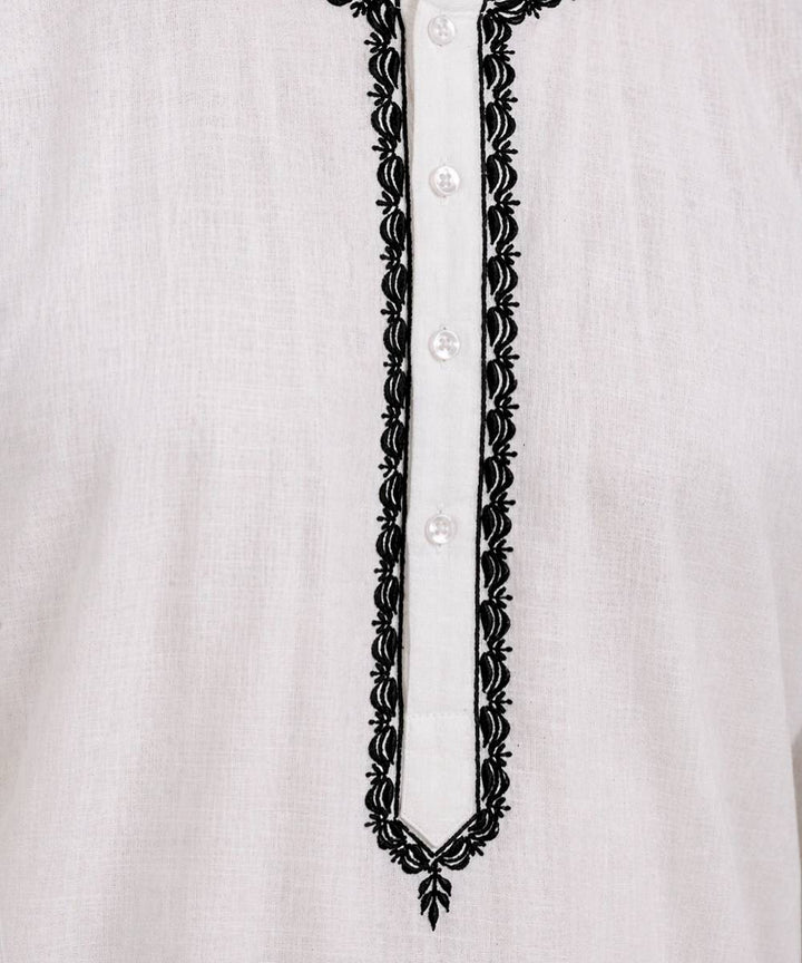 White cotton slub embroidered kurta