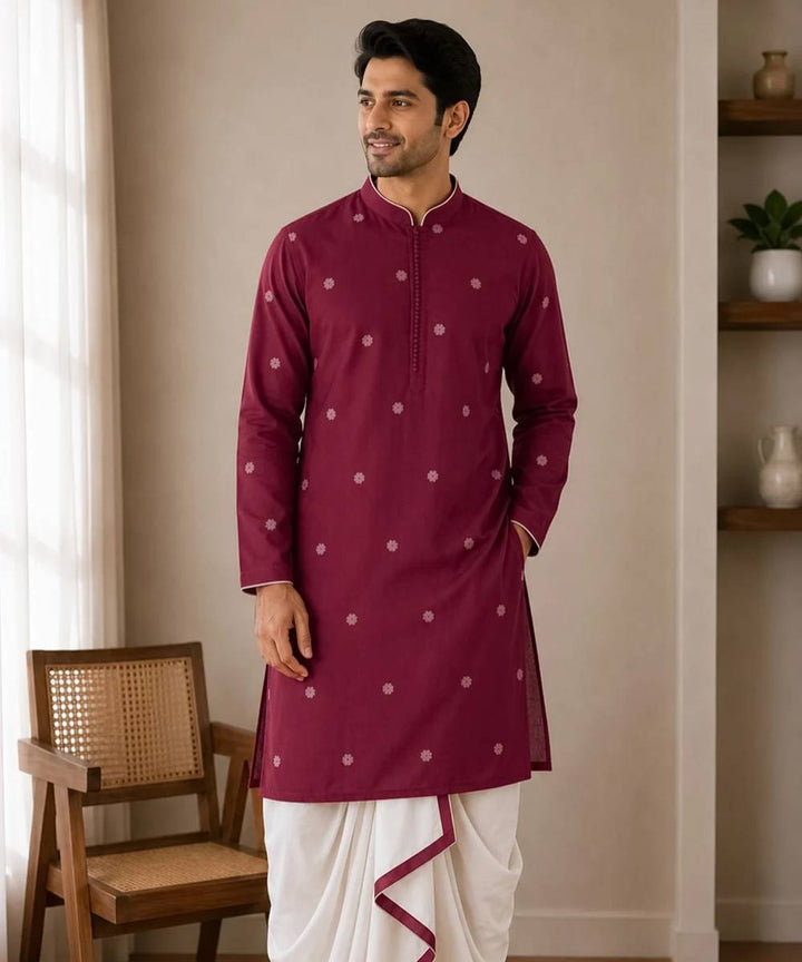 Maroon cotton jamdani kurta